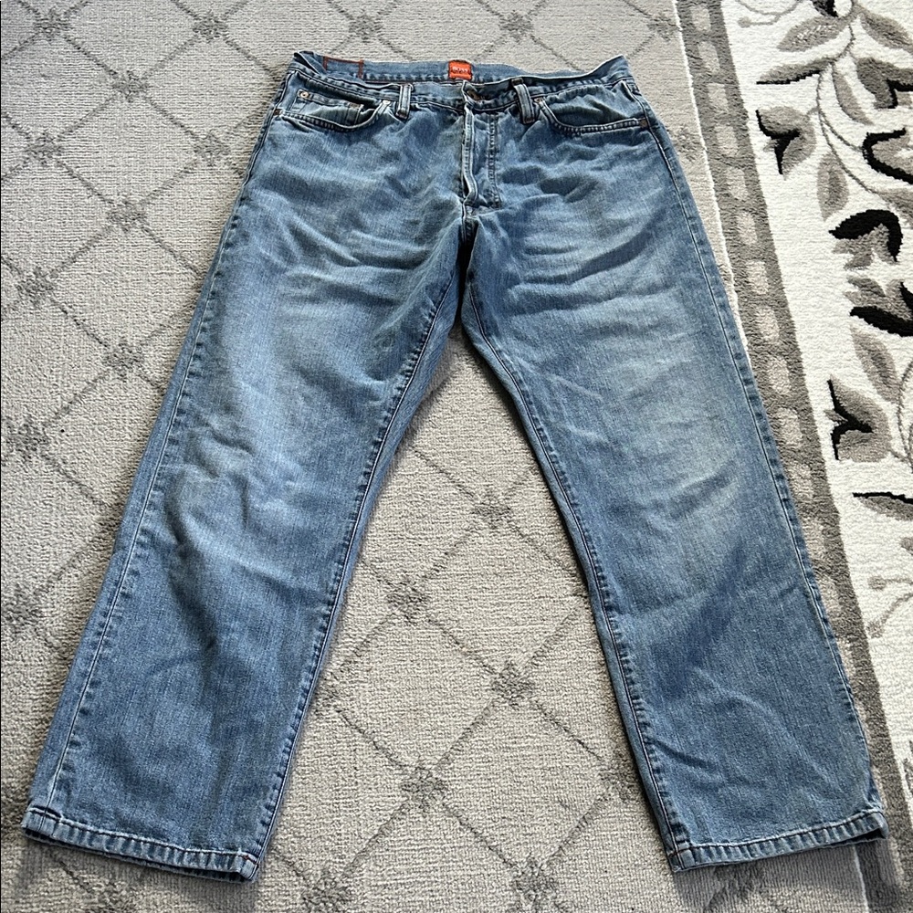 Hugo Boss Men's Medium Blue Straight-Leg Baggy Button Fly Jeans